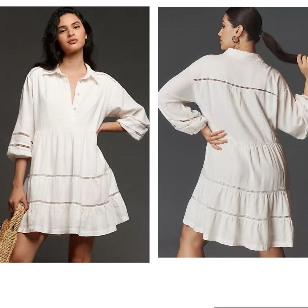 NWT Anthropologie Maeve Bettina Tiered Linen Mini Dress size xs oversized